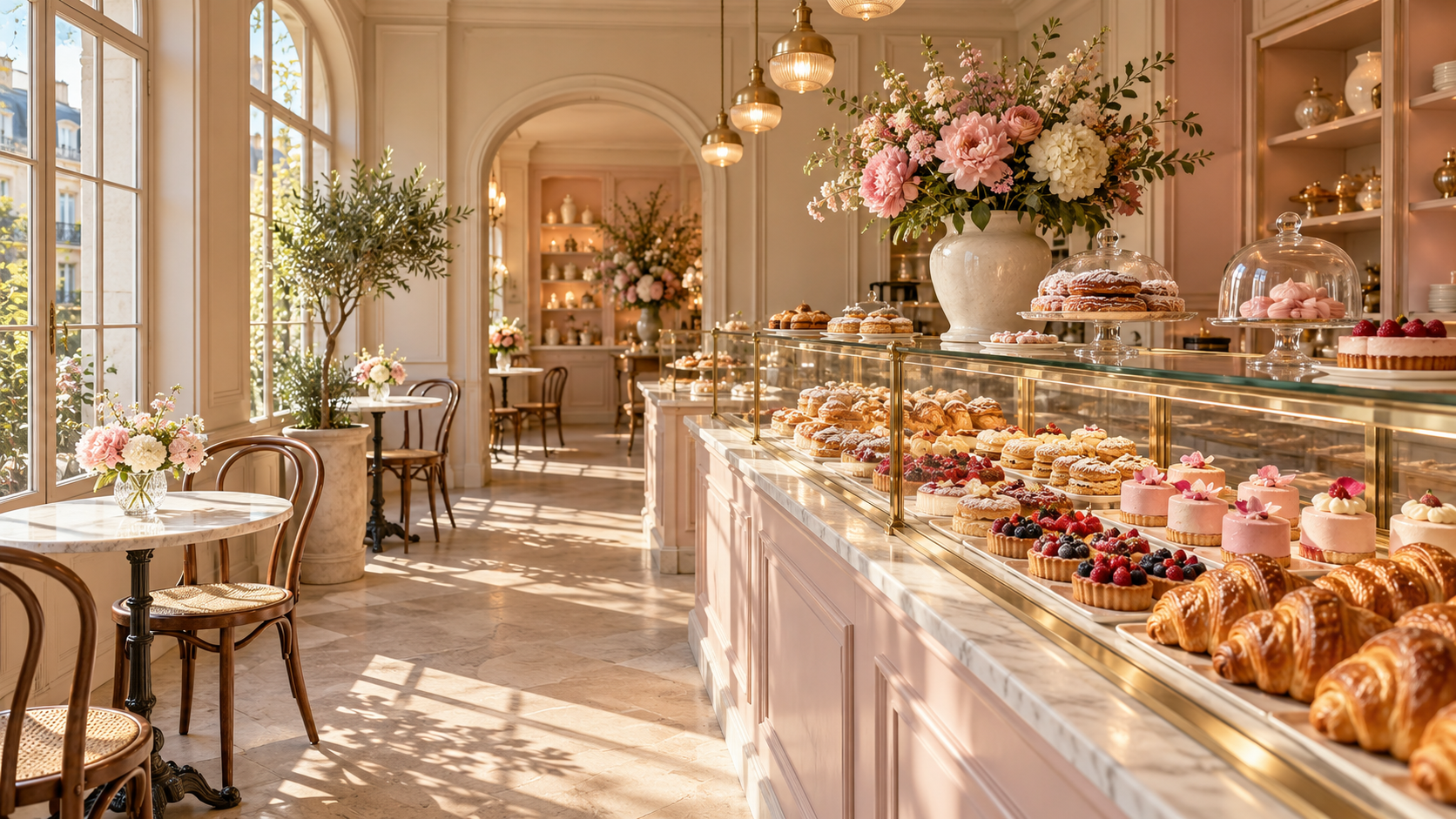 A welcoming bakery filled with freshly baked pastries